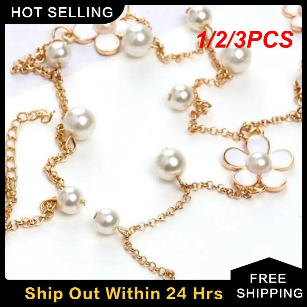 1/2/3pcs imitation פנינה מרוסקת תכונות אופנה שרשרת פנינים פנינים שרשרת פרח אישיות שרשרת שרשרת נשים
