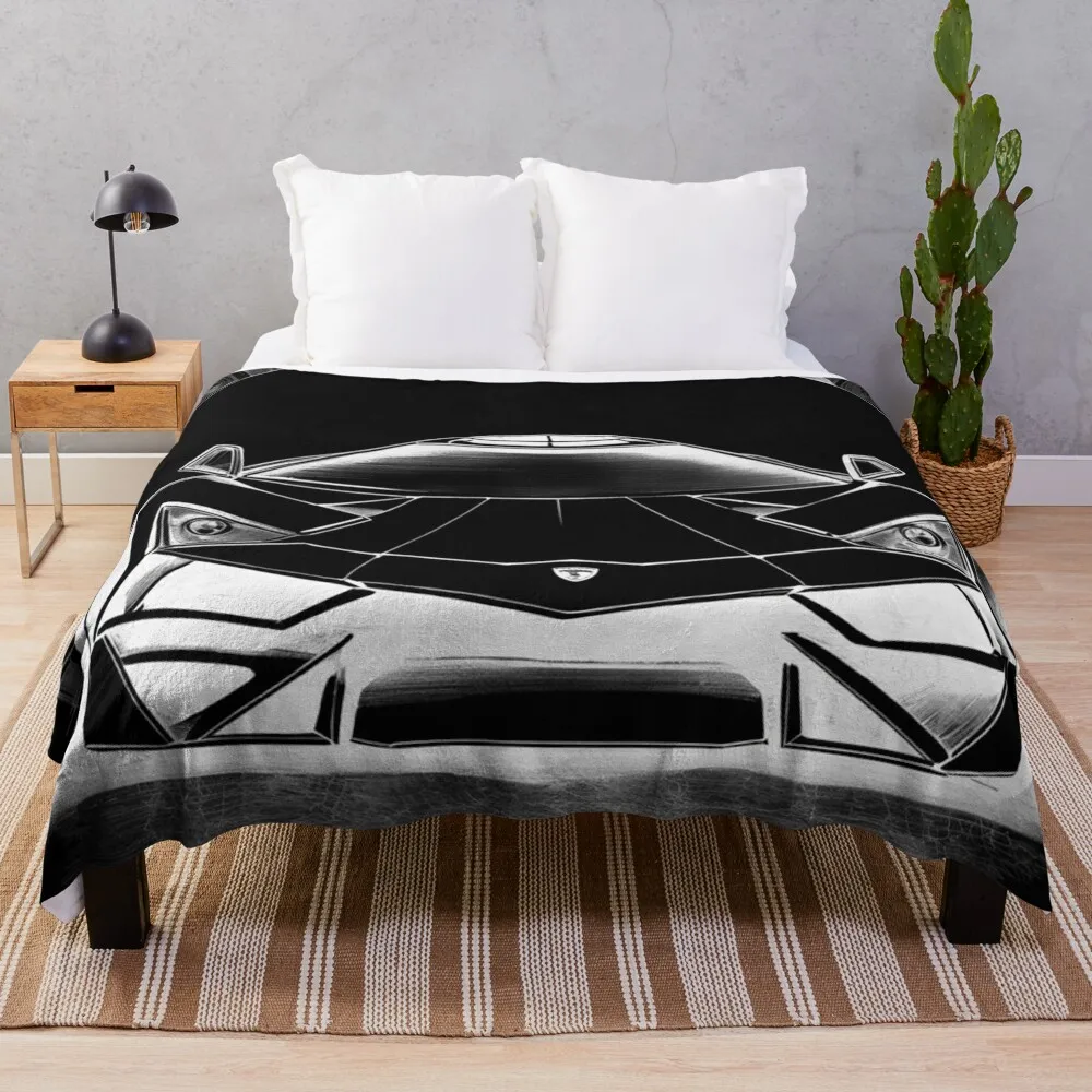 

Vintage clipart drawing of a futuristic sportcar, black background, ink drawing Throw Blanket Soft Luxury Brand Picnic Blankets