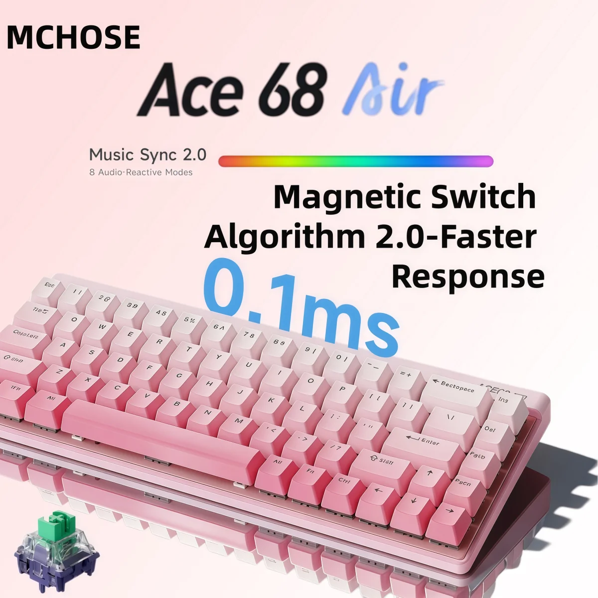 

Mchose Ace68Air Gaming Keyboard Low Latency Hall Effect 0.001mm Fast Trigger 8K+256K PollingRate Dynamic RGB Customized Keyboard