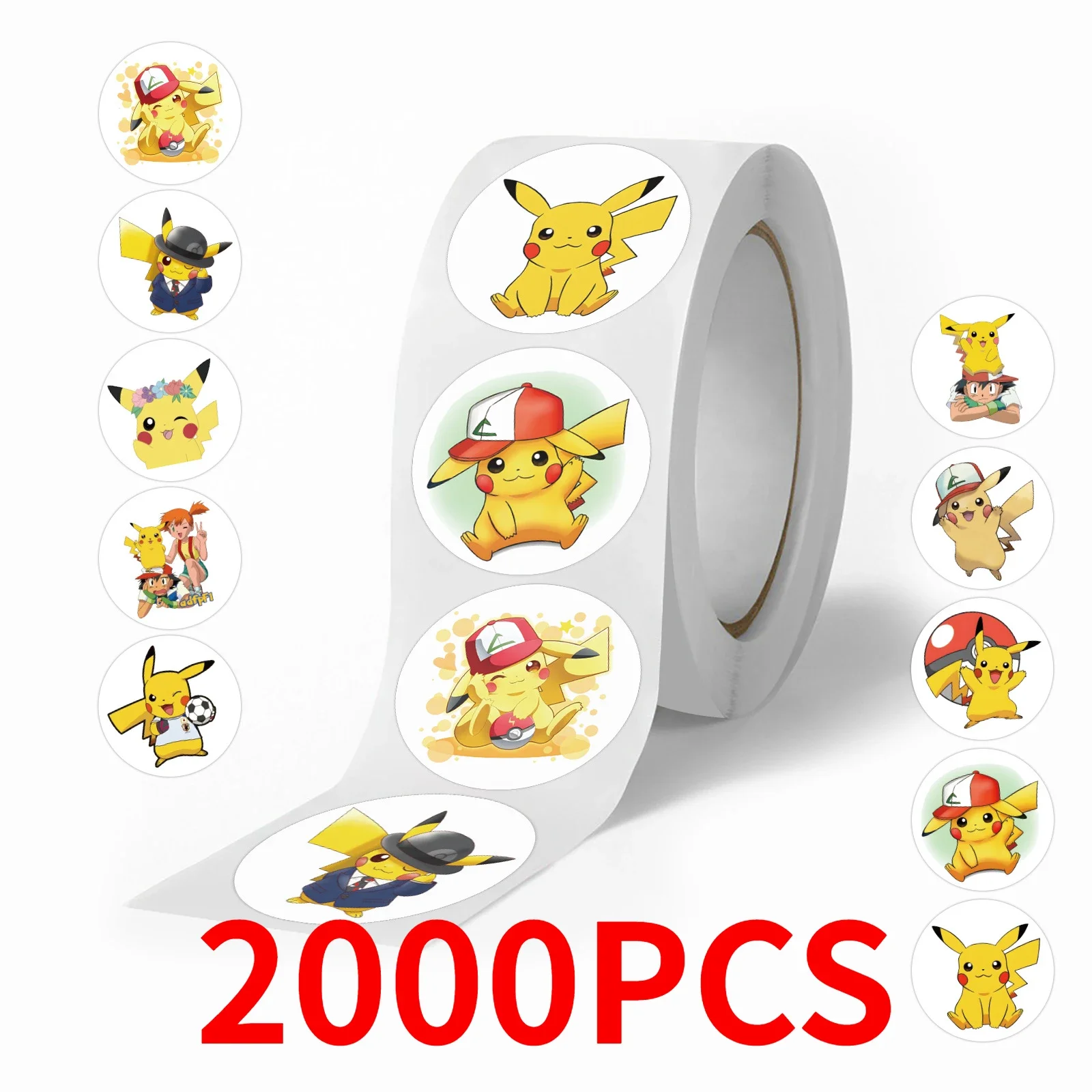 500/2000pcs Pokemon Pikachu Sealing Stickers Cute Cartoon Anime Stickers Round Diy Decor Album Diary Label Graffiti