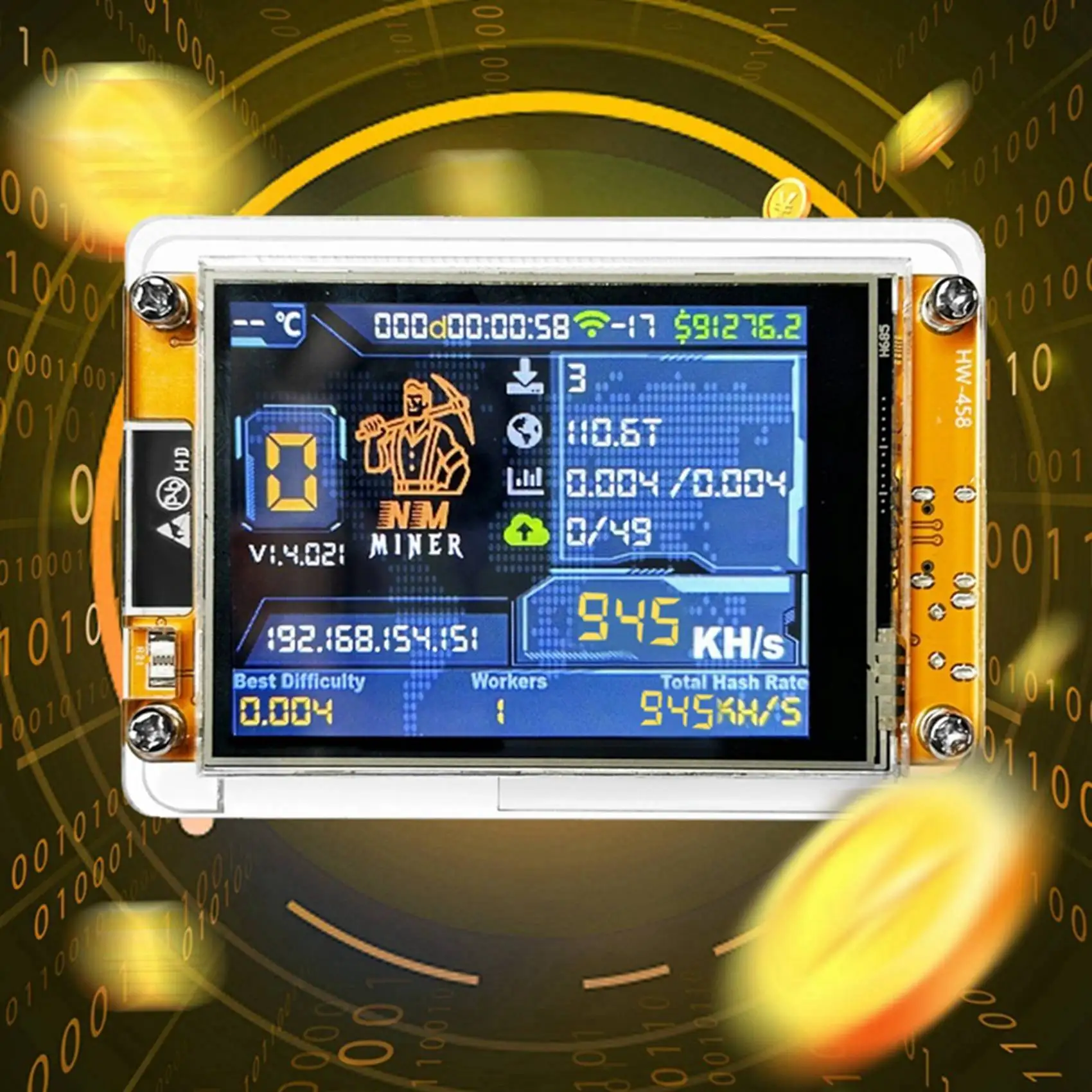 *A99Z NMMiner NerdMiner+Case 945KH/S Harshrate 2.8 Inch Smart Display Bitcoin Crypto Solo Lottery Miner Upgraded NerdMiner