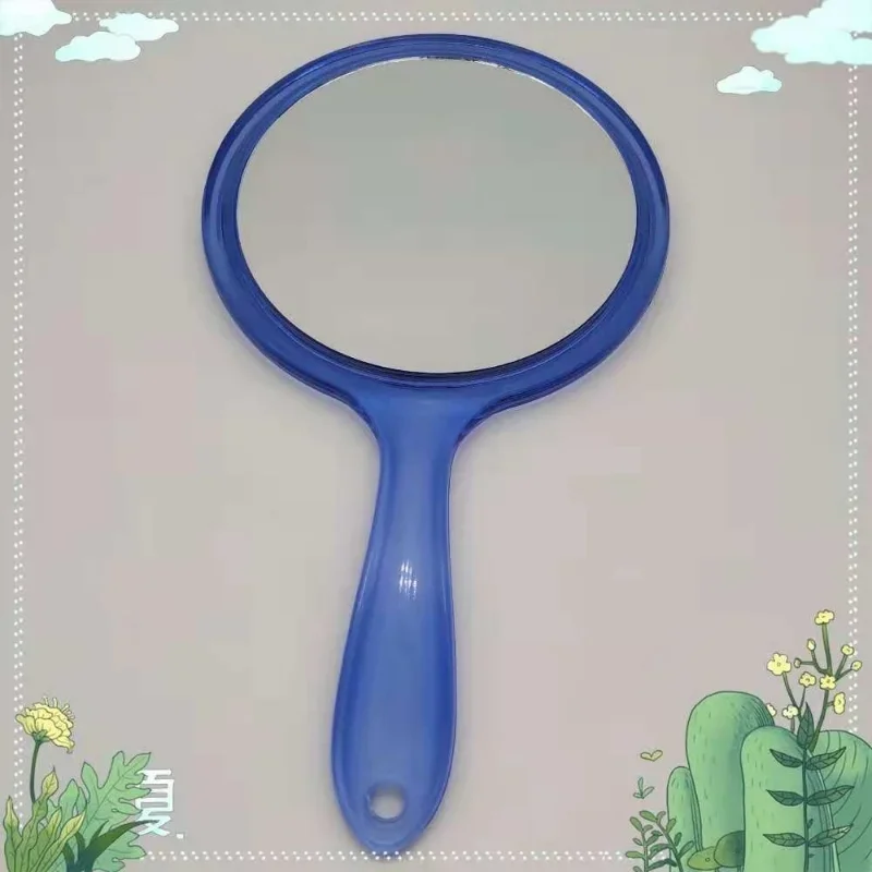 Double-Sided Handheld Mirror com alça, Arredondado Forma Maquiagem Mirror, Transparente Mão Espelho, 1x, 3x Ampliação