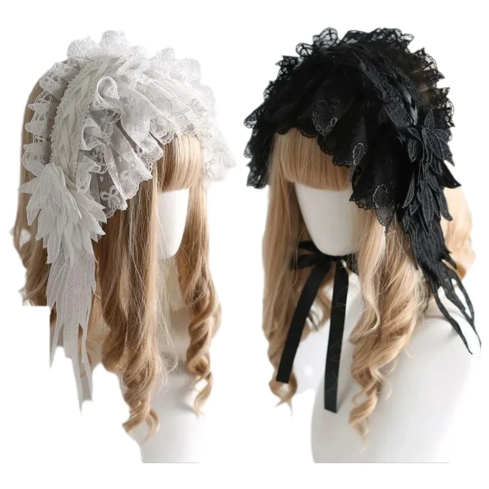 

Handmade Lolita Gothic hair accessory for nuns black and white lace hair band