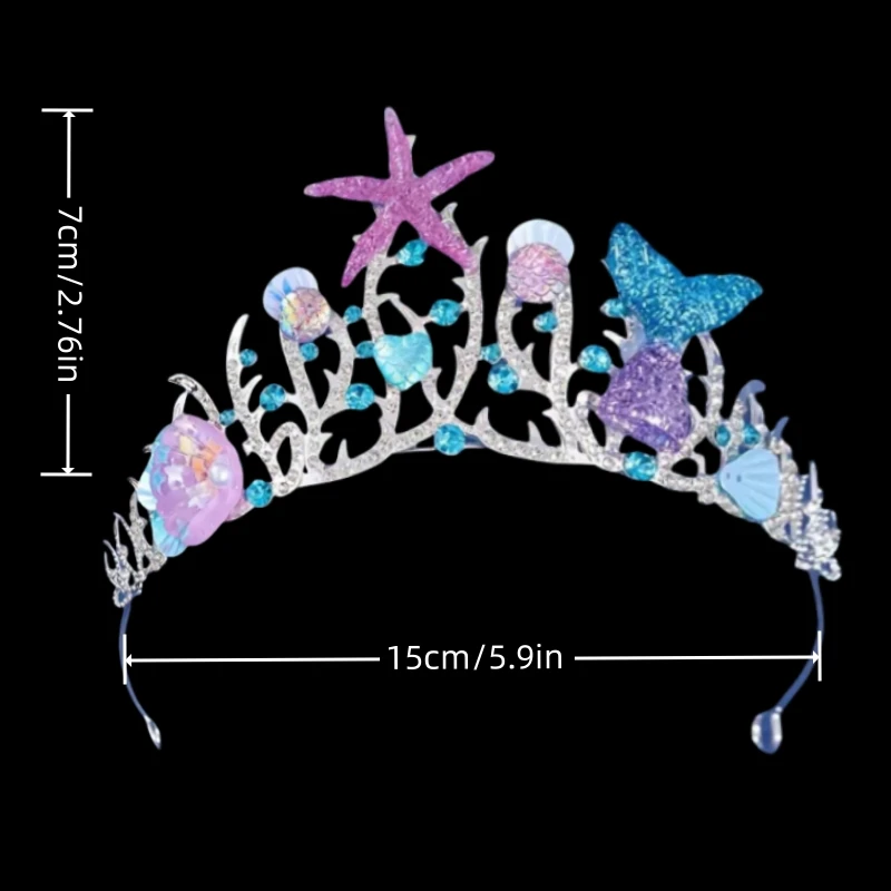 كريستال شل حورية البحر نجمة البحر تاج تيارا عقال للنساء حفلة حجر الراين الزفاف الزفاف إكسسوارات الشعر تاج مجوهرات #6