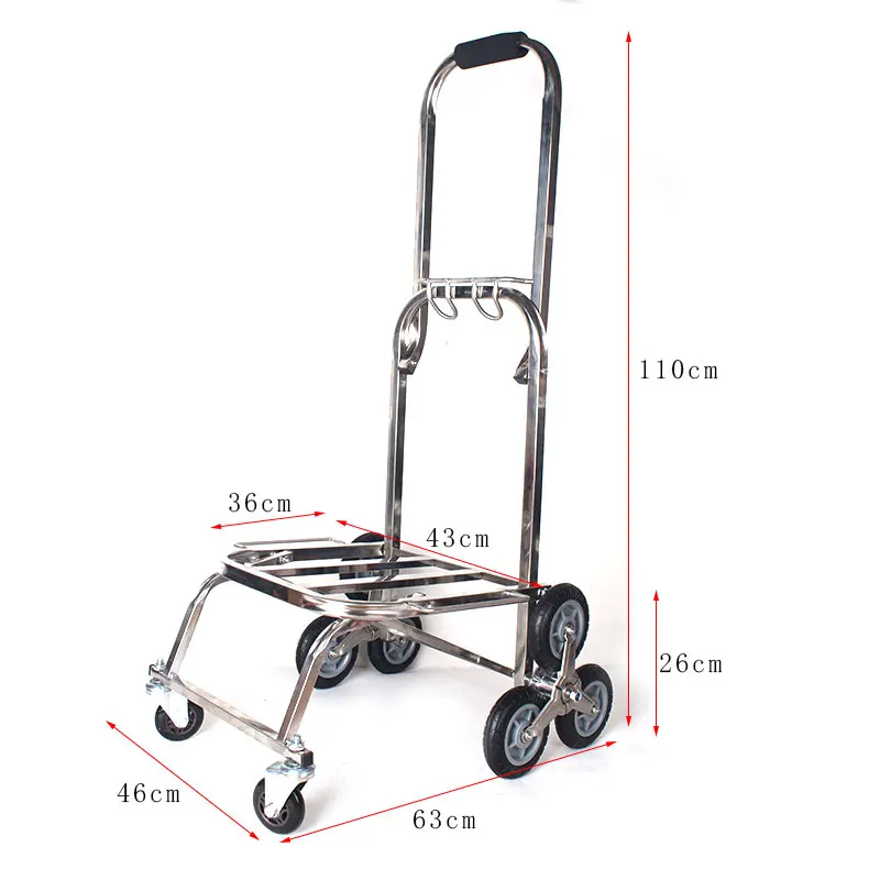 Stainless Steel Stair-Slimbing Luggage Cart, Folding Portable Hand Truck Dolly, Eight-Wheel Trolley