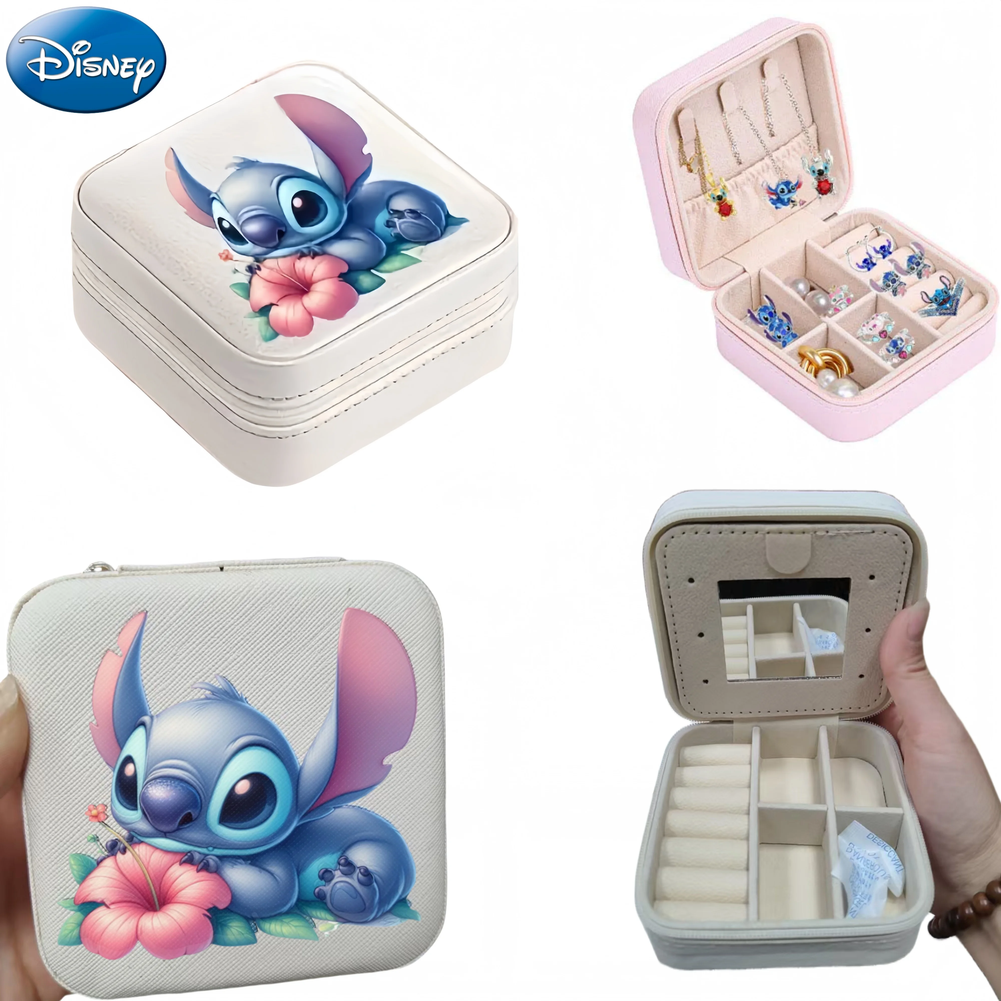 New Kawaii Disney Stitch Anime Dolls Jewelry Box Ring Earrings Necklace Storage Box Girls Cartoon Stith KidsToys Birthday Gifts