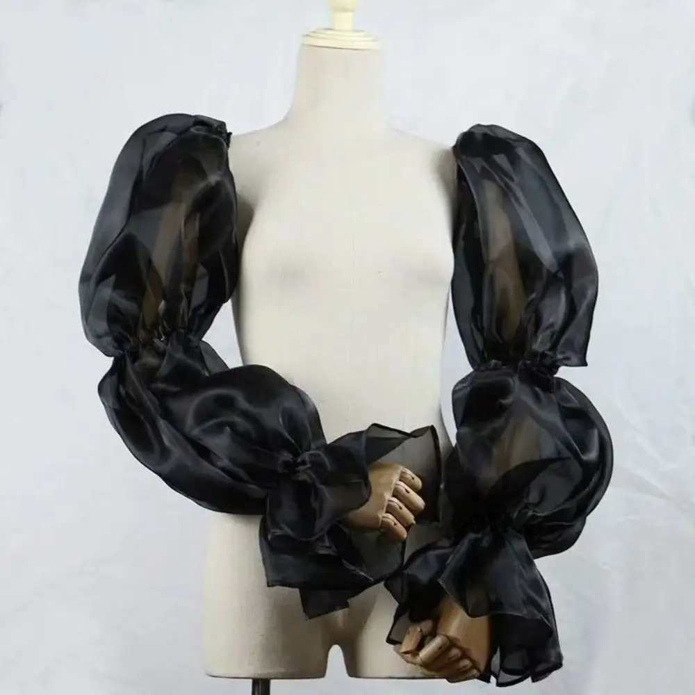 エレガントなパフウェディングアームスリーブ、イブニングドレスデコレーション、ボウノット、花嫁用取り外し可能なスリーブ、フリル、スイートフェアリースリーブ、女性用