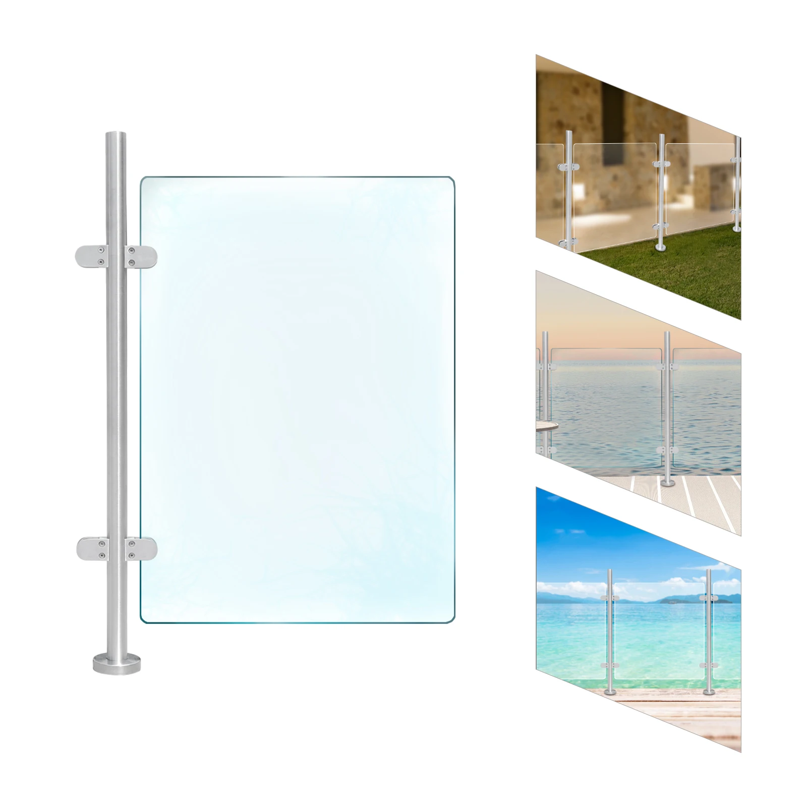 316 Stainless Steel Railing Balustrade Fence Pole Handrail 110cm/43.3in Glass Railing Post for Garden beach