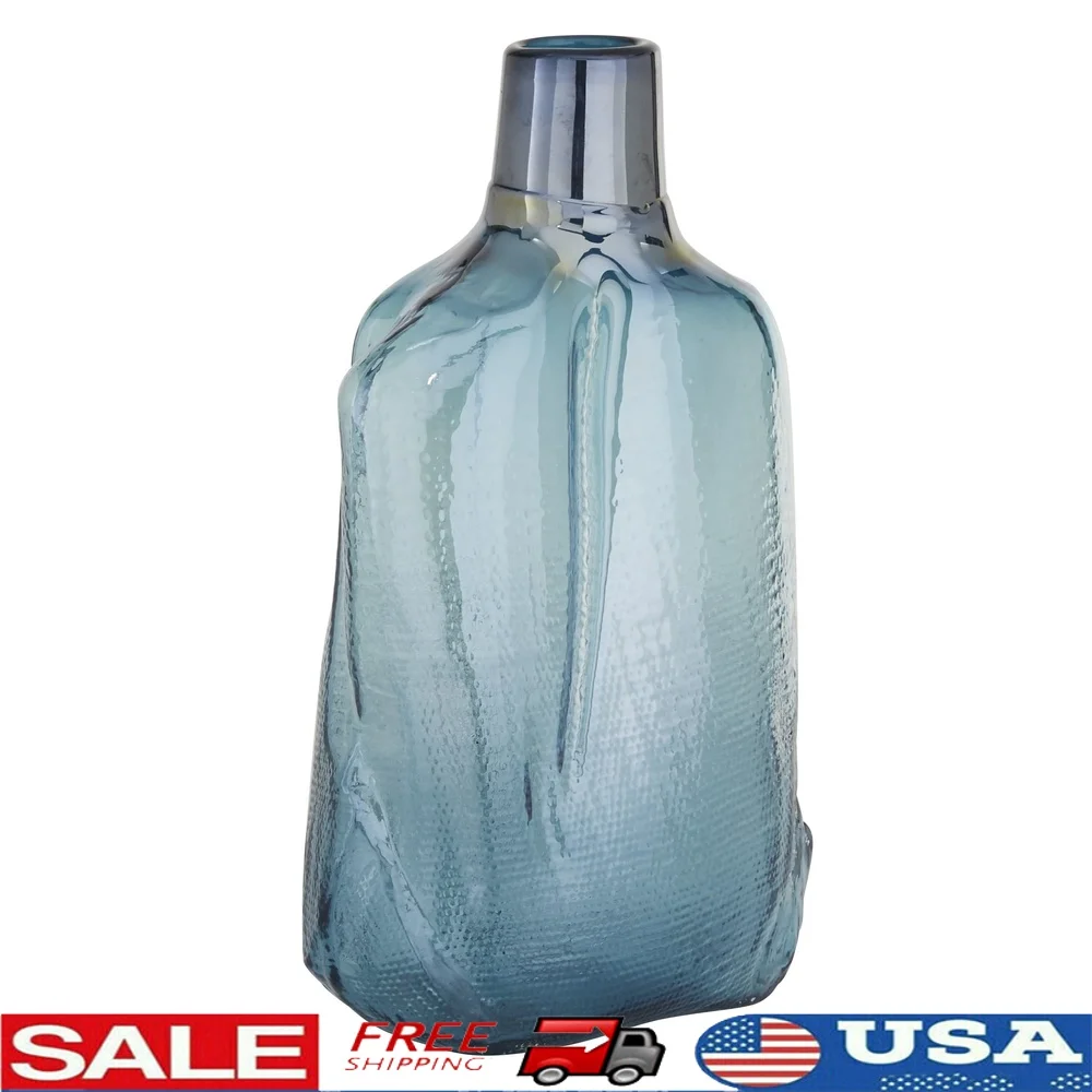 

Abstract Blue Glass Vase Modern Home Decor Elegant Accent Piece Tempered Glass Unique Design Table Centerpiece Indoor Use