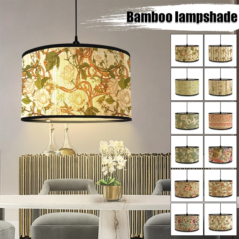 

Nordic Style Green Plant Pattern Lamp Shade Bamboo Art Lampshade Cafe Chandelier Retro Homestay Room Decor Hanging Lamp Cover