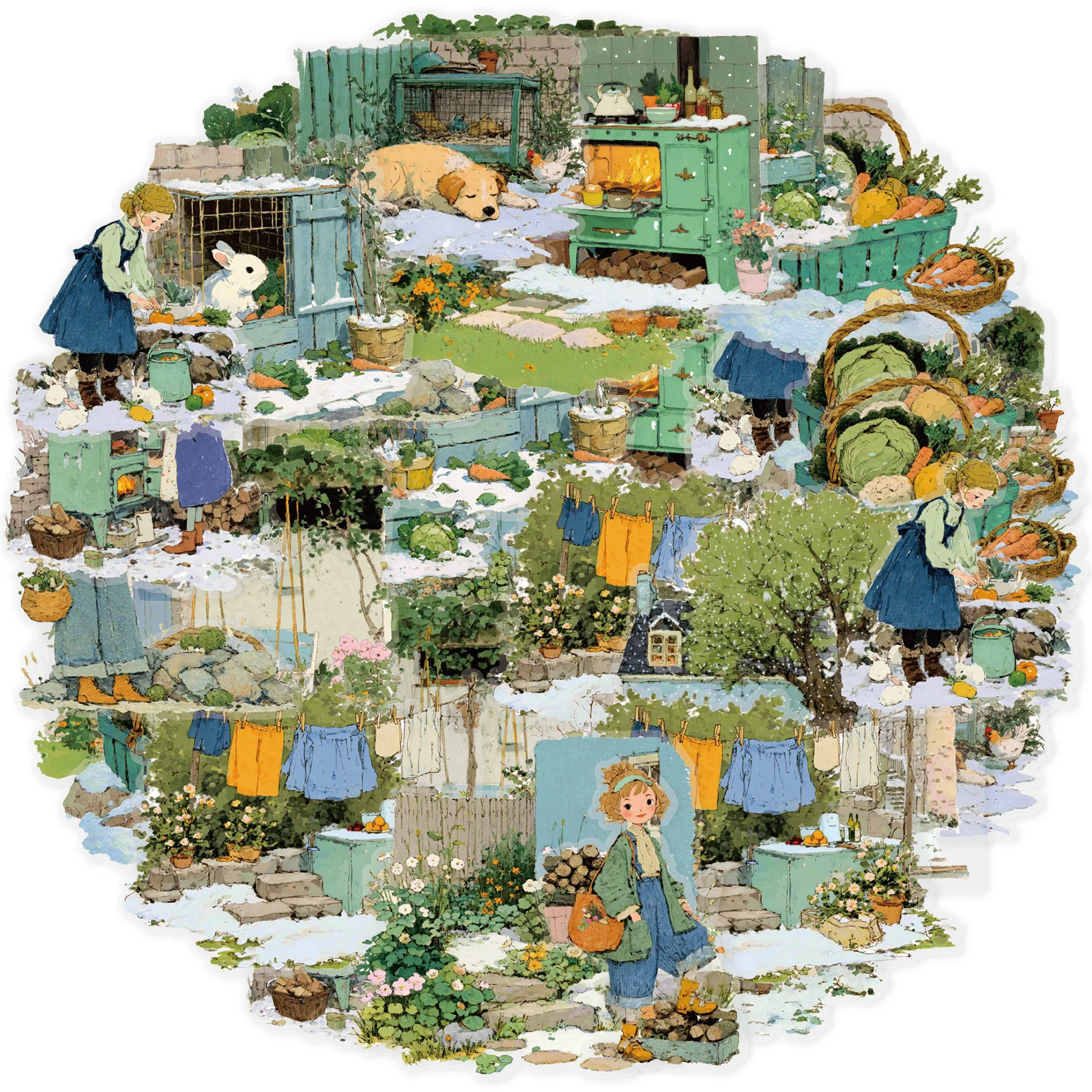 Etori Life Farmhouse Courtyard Vintage Architecture Scenery Pattern Stickers for Scrapbooking Supplies, Room Decoration, Photo Albums, Children's Gift Bags, School Supplies, Toy Stickers, Die-Cut Craft
