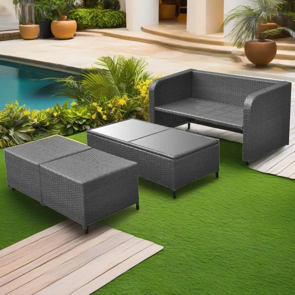 Set da salotto da patio in polyrattan da 4 pezzi con cuscini - Elegante seduta da esterno