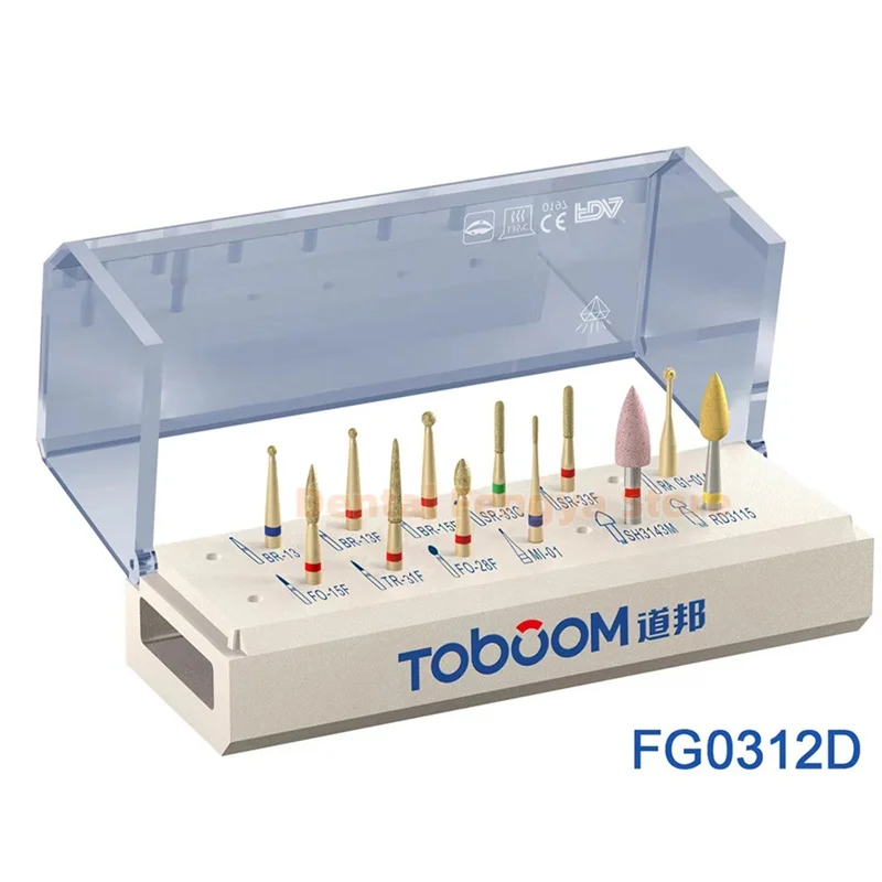 12Pcs/Set TOBOOM FG0312D Composite Resin Preparation and Polishing Kit Dental Burs Set for Resin Finishing & Polishing