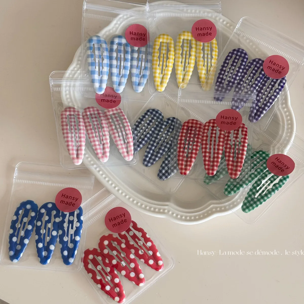 

Baby Snap Clips Set of 3 Water Drop Scallop Edge Plaid Polka Dot Hair Clips for Toddler Fine Hair Non Slip Flyaway Fringe Holder