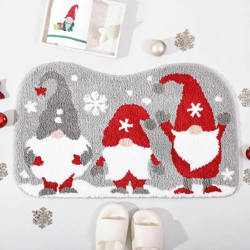 VIKAMA Christmas JOY Bath Mat Soft Holly Berry Print Non Slip Absorbent Mat For Bathroom Shower Room Xmas Home Decor