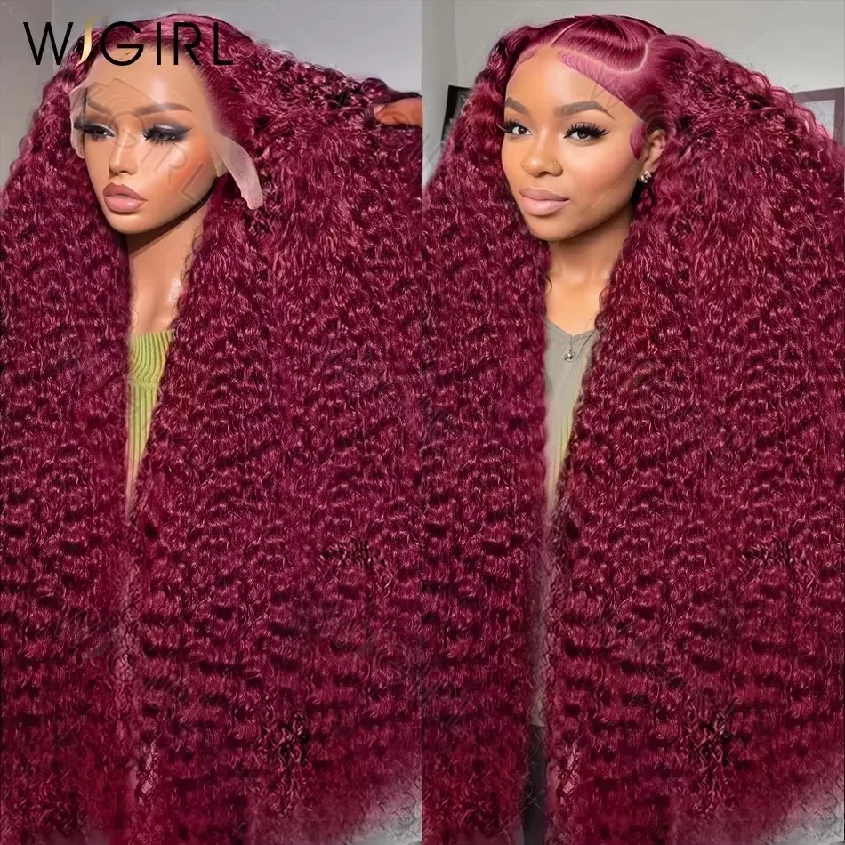 Wigirl 30 32 Inch 99J Burgundy Curly 13x4 Lace Front Wigs Remy Deep Wave 13x6 HD Transparent Lace Frontal Wig For Women