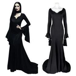 Womens Morticia Addams Jurk Halloween Kostuums Voor Vrouwen Addams Familie Kostuum Maxi Jurk V-Hals Lange Mouw