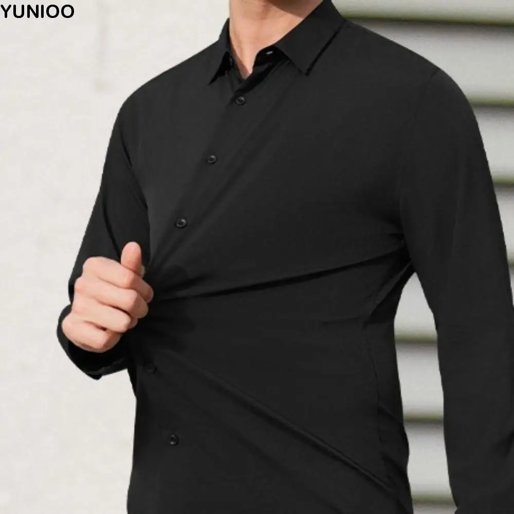 

Plus Size Men's Elastic Shirt Non-iron Formal Slim Fit Long Sleeve Anti-wrinkle High Elasticity Business Casual Office Shirts