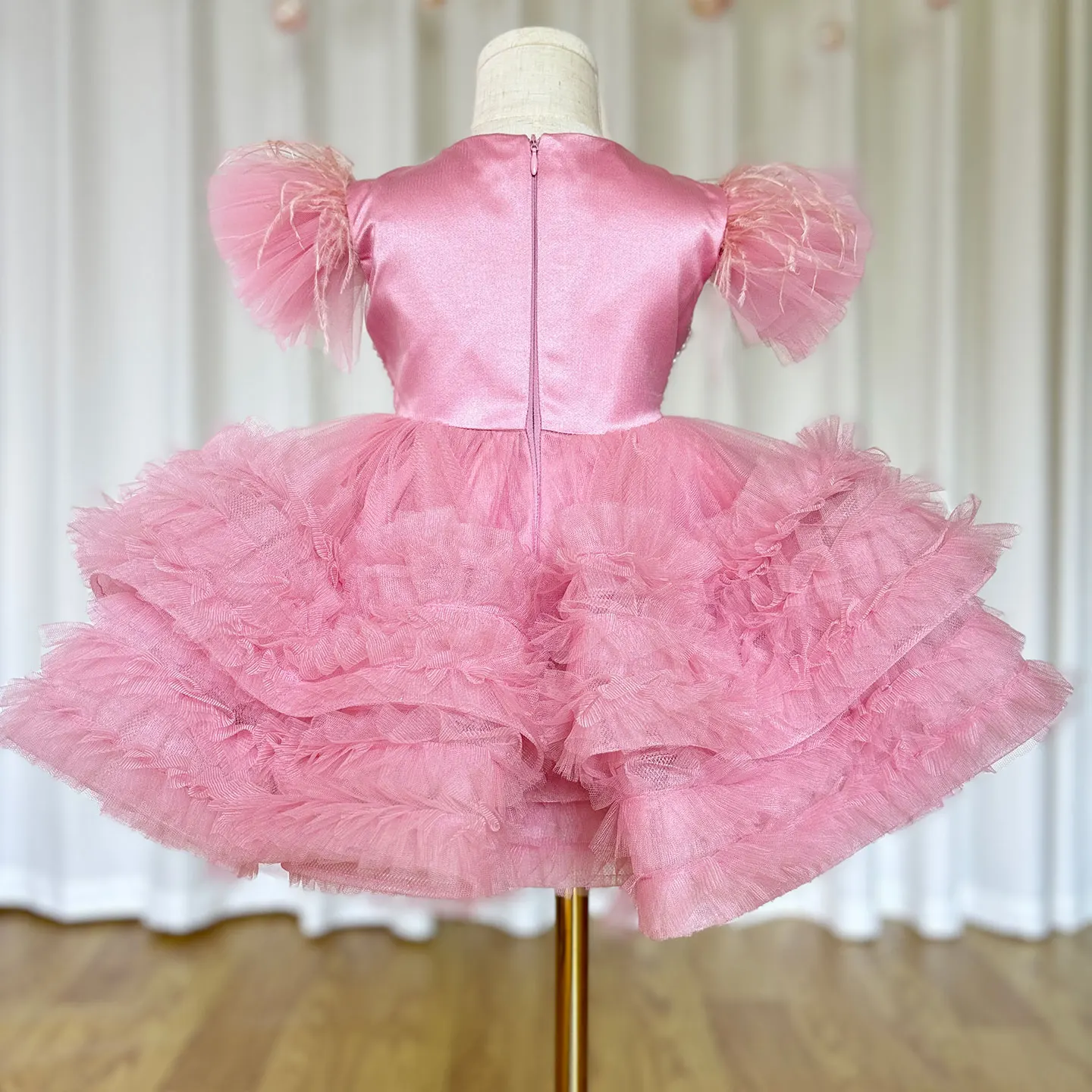 Robe de Rhen tulle à plusieurs niveaux, robe bouffante, robe de demoiselle d'honneur de mariage, col rond, robe de fête de premier anniversaire, tenue de séance photo