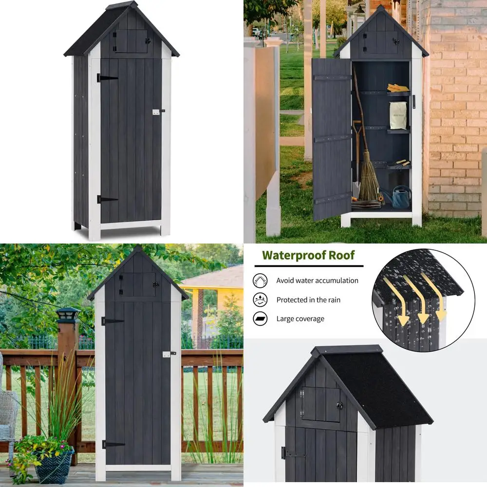 

Wooden Outdoor Storage Cabinet with Floor, Patio and Garden Tool Shed for Yard and Lawn Use