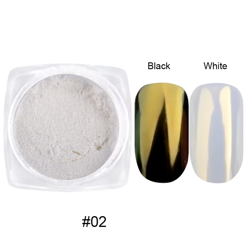 Set de 12 frascos de polvo de espejo blanco aurora para uñas, 0.3g cada uno, pigmento cromado brillante para esmaltado UV, decoración de manicura 5