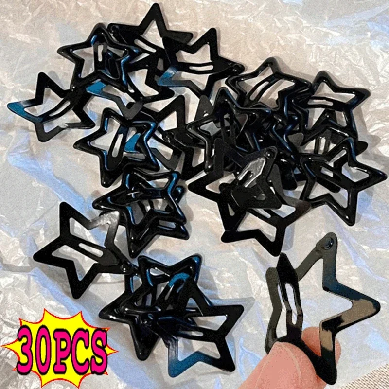 Y2K Black Star Hair Clips Headwear for Girls Filigree Star Metal Snap Clip Hairpins Barrettes Hair Jewelry Nickle Free Bobby Pin