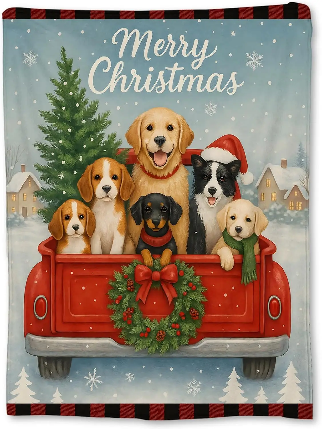 

Рождественское одеяло для собак, мягкое и легкое фланелевое одеяло с милыми щенками в красном грузовике для дивана, кровати, путешествий и домашнего декора