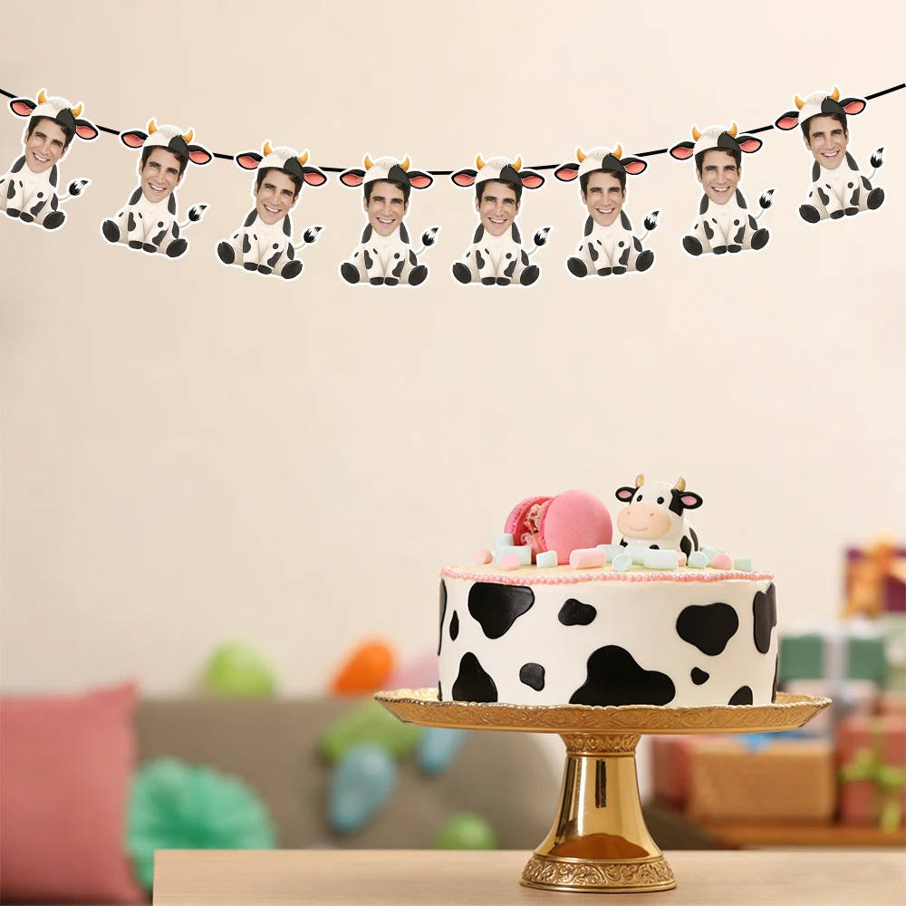 8/16pcs Custom Birthday funny Cow Photo Banner Personalized Face Photo Bunting Banner for Birthday Party Favor Birthday Banner
