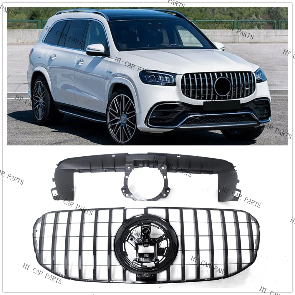 

For Mercedes Benz X167 GLS GLS580 GLS450 2020-2022 2020 2021 2022 1 Piece Black GT Style Front Bumper Grill Grille