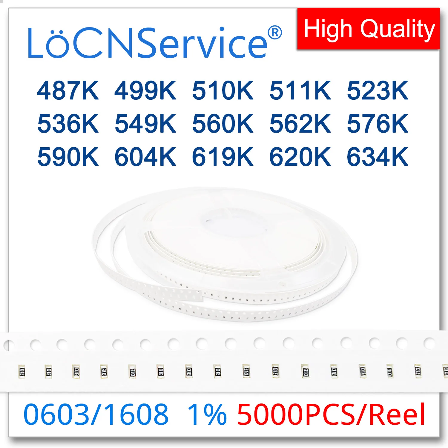 LoCNService 0603 1% 5000PCS 487K 499K 510K 511K 523K 536K 549K 560K 562K 576K 590K 604K 619K 620K 634K 1608 Resistenza OHM