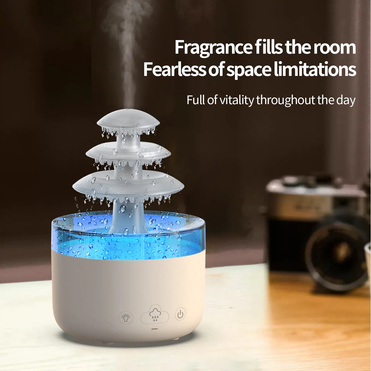 

500ml Essential Oil Raindrop Aromatherapy Machine with Cloud Humidifier, Ultrasonic Atomization and Night Light - Household Desk