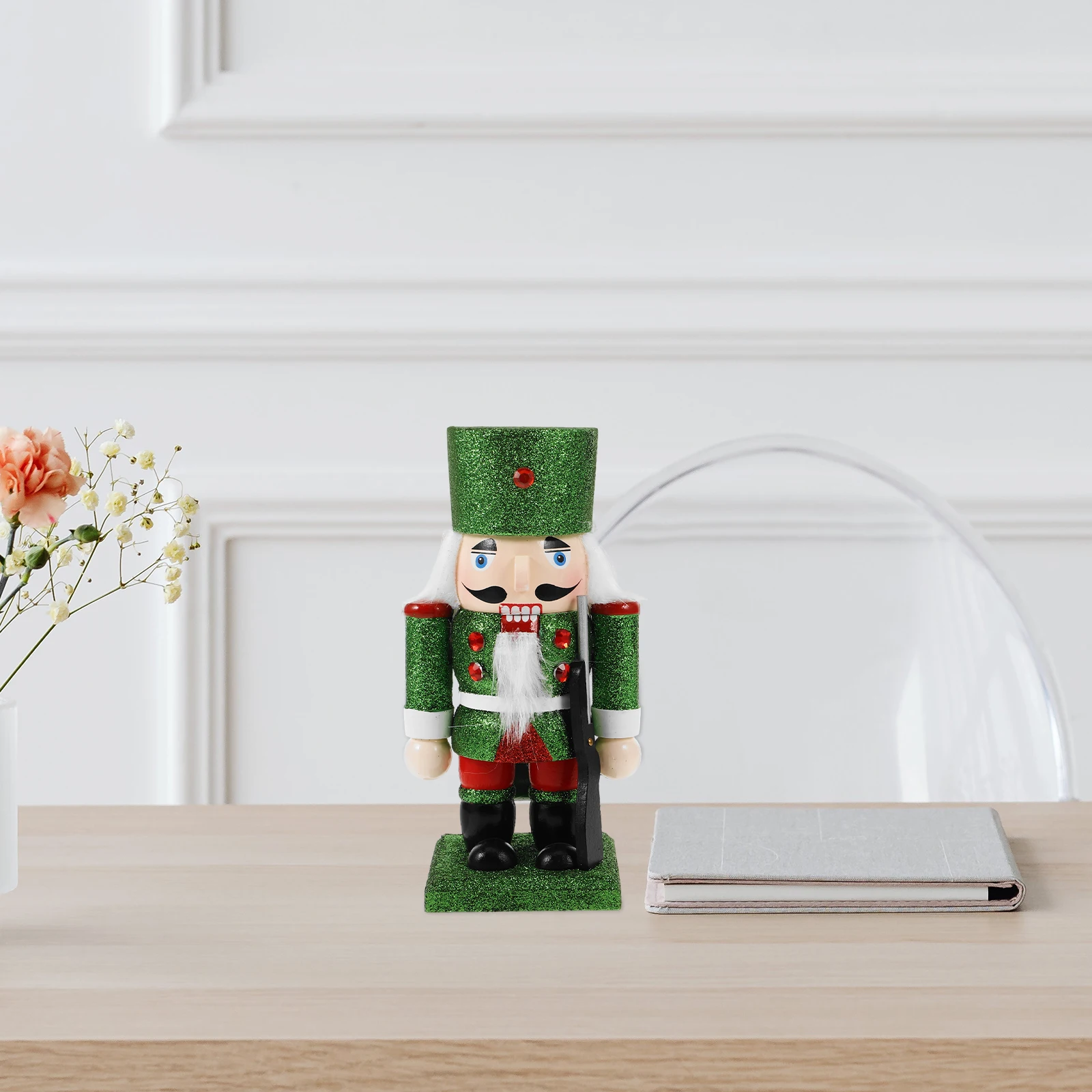 

Unique Wooden Nutcracker Soldier Festive Christmas Decor Glitter Accents Holiday Tabletop Decoration Xmas Ornament