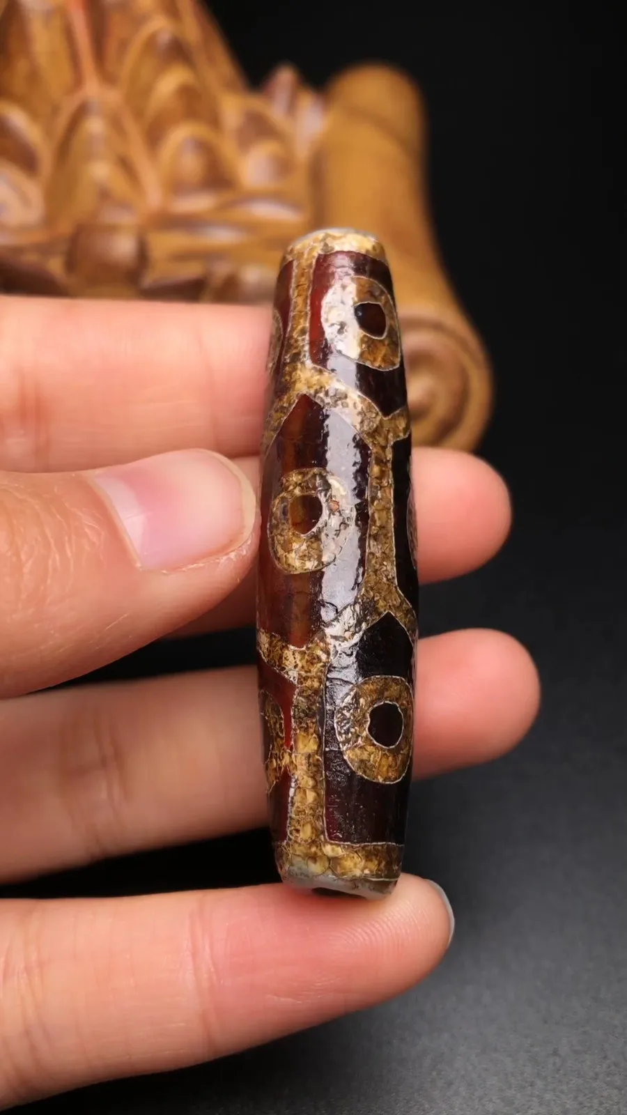 Tibetan Buddhism Agate 9 Eyes Turtle Back Dzi Bead Amulet Necklace Pendant G169