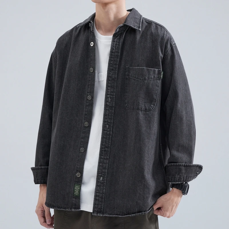 Camicia di jeans da uomo a maniche lunghe 2025 Camicia da lavoro allentata retrò giapponese primaverile e autunnale, giacca casual da ragazzo