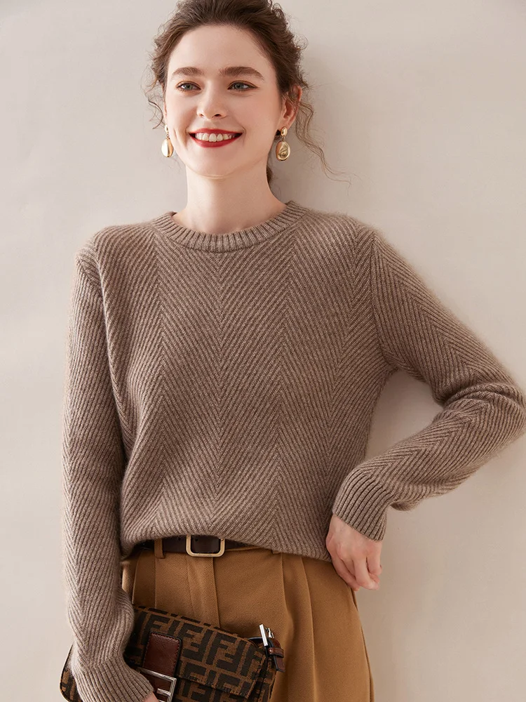 

Aliselect Thick Autumn Winter 100% Cashmere Sweater Women O-Neck Pullover Figure Sweater Warm Knitted Base Tops Clothing