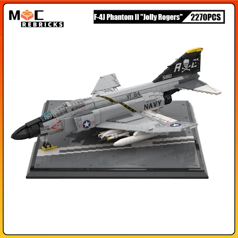 

MOC US Military New F-4J Phantom II Jolly Rogers Fighter Building Block Airport Taxiway Display Model Bricks Toy for Boys Gifts