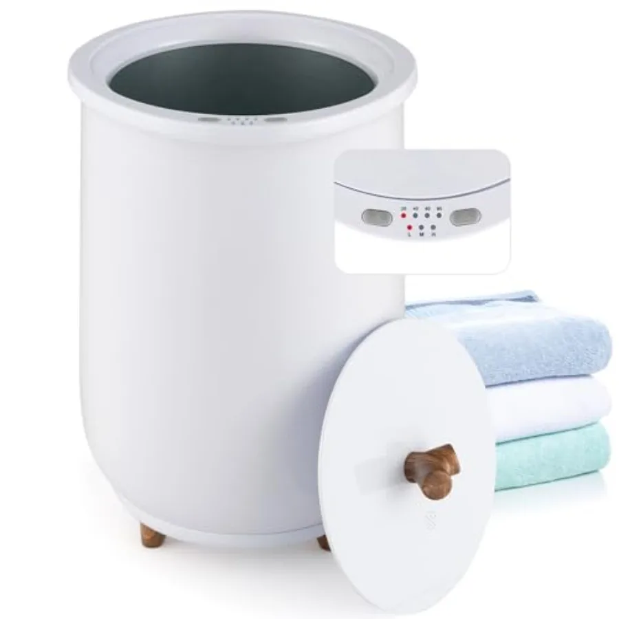 

Bathroom spa towel warmer bucket, wood handle, beige, 23L capacity with 3 heating modes, adjustable timer and auto shut off for