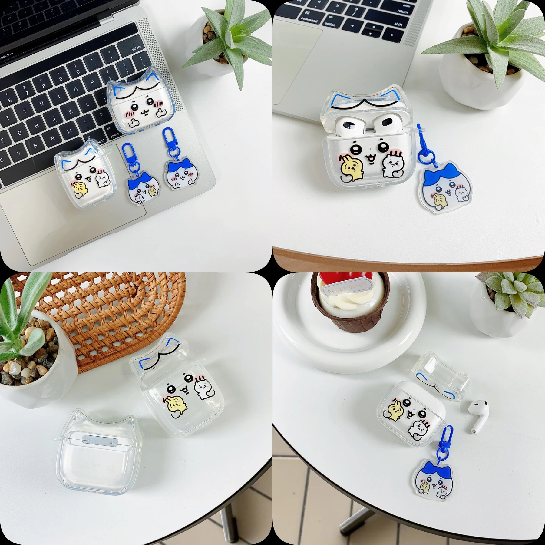 

Thumbs-up Hachiware & Embrace Friends Chiikawa 3D Cat-Ear Earphone Case For Apple AirPods 4 1 2 3 Pro 2 Fall-Prevention Cover