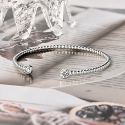 Anziw Solid Bangle Real 925 Silver 5mm 1ctw. D Color Bezel Round Moissanite Bracelet for Women Open Bangle Cuff Gift Jewelry