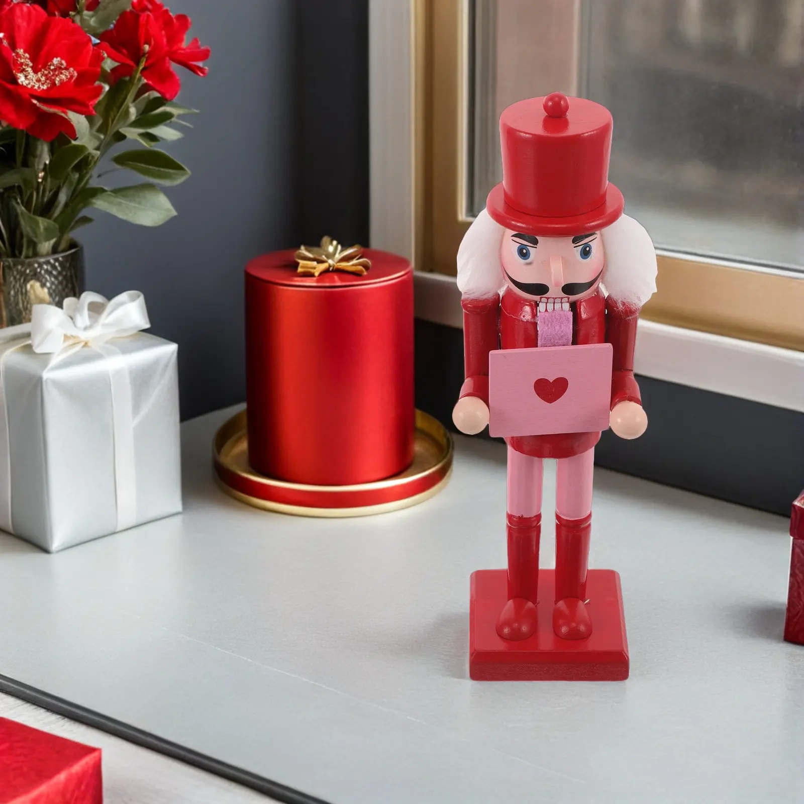 

Valentine's Day Nutcracker Wooden Heart Love Red Nutcracker 10 Inch Holiday Table Centerpiece Desktop Fireplace Party Supplies