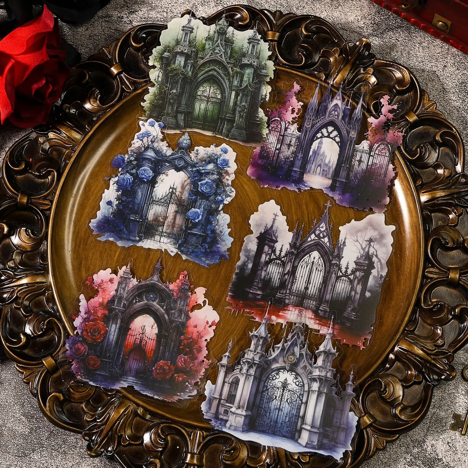 10 stücke dunkle Stil Schloss Tor Aufkleber Kleber DIY Tagebuch Hand Konto Scrap booking Zubehör Planer Handwerk Lieferungen