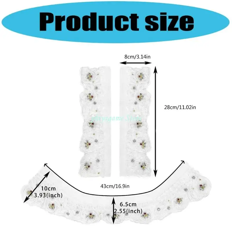 Y88Aハンド刺繍オーガンザファブリックアップリケ衣料品シャツの襟のアクセサリーとクラフトプロジェクトのためのラインストーンと