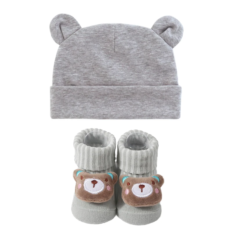 

New Newborn Baby Cotton Beanies Hospital Hat Shoes Sets Solid Stretchy Infant Warm Cap Baby Boy Girl Bonnet Cap 0-6 Months