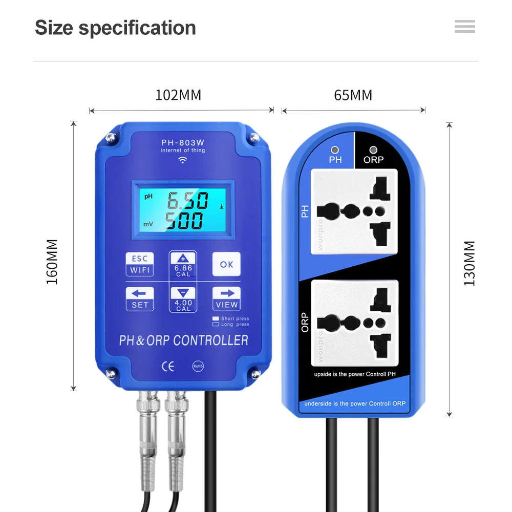 Imagem -03 - Qualidade da Água Tester para Hidroponia Aquarium ph e Orp Controlador Wifi ph Meter Bnc Sonda Substituível em 110v 220v Ph301