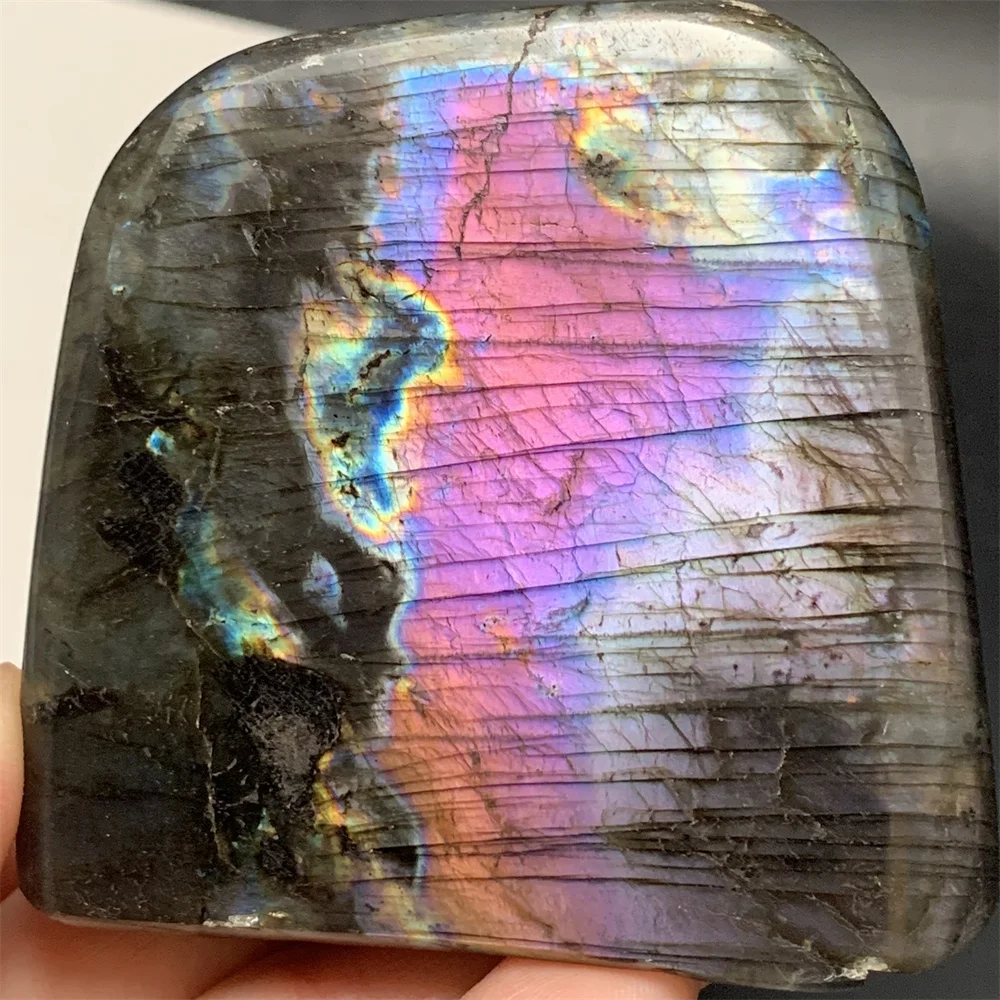 Natural Bright Blue Yellow Light Labradorite Specimen Pink Silver Light Labrador Stone Blocks Orange Light Ornament Black Body