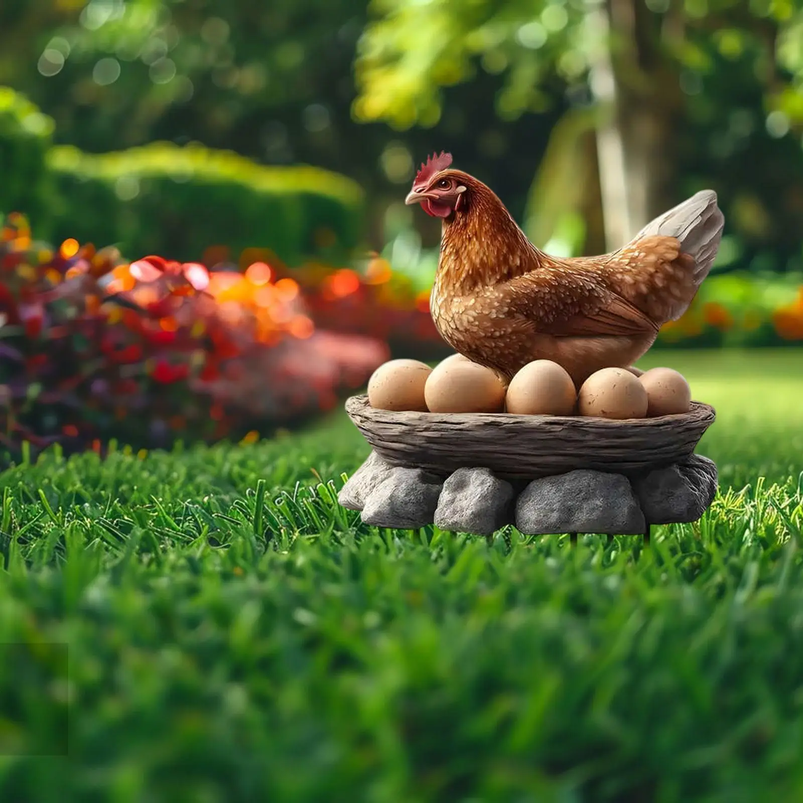 2D Flat Hen Laying Eggs Garden Stake Acrylic Multipurpose 11.8x7.8inch Lightweight Waterproof Lawn Stake Patio Ornament