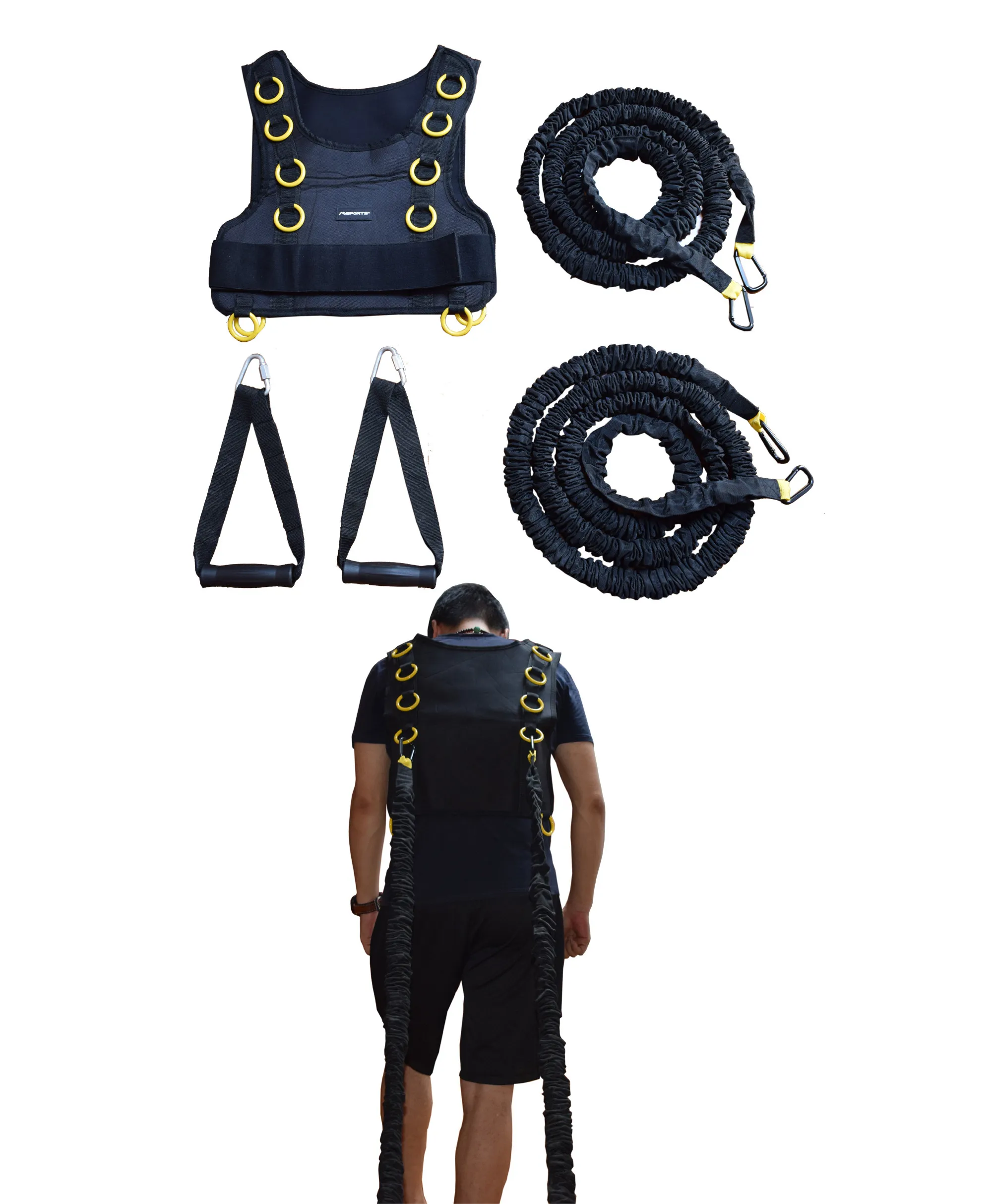 Resistance Cable Vest Set Multi Ring Pulling Harness Heavy Duty Sprint Sled Tow Rope Commercial Strength Equipment