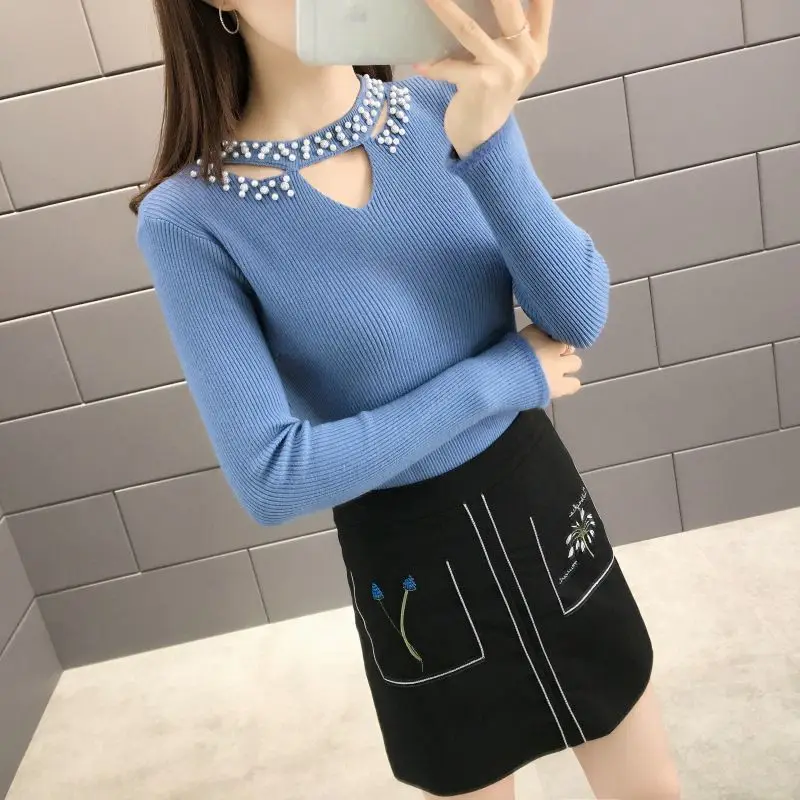 Slim Simplicity Knitting Elegant Pullovers Top Autumn Winter Women Clothing Long Sleeve Solid Vintage Sweaters Fashion Casual