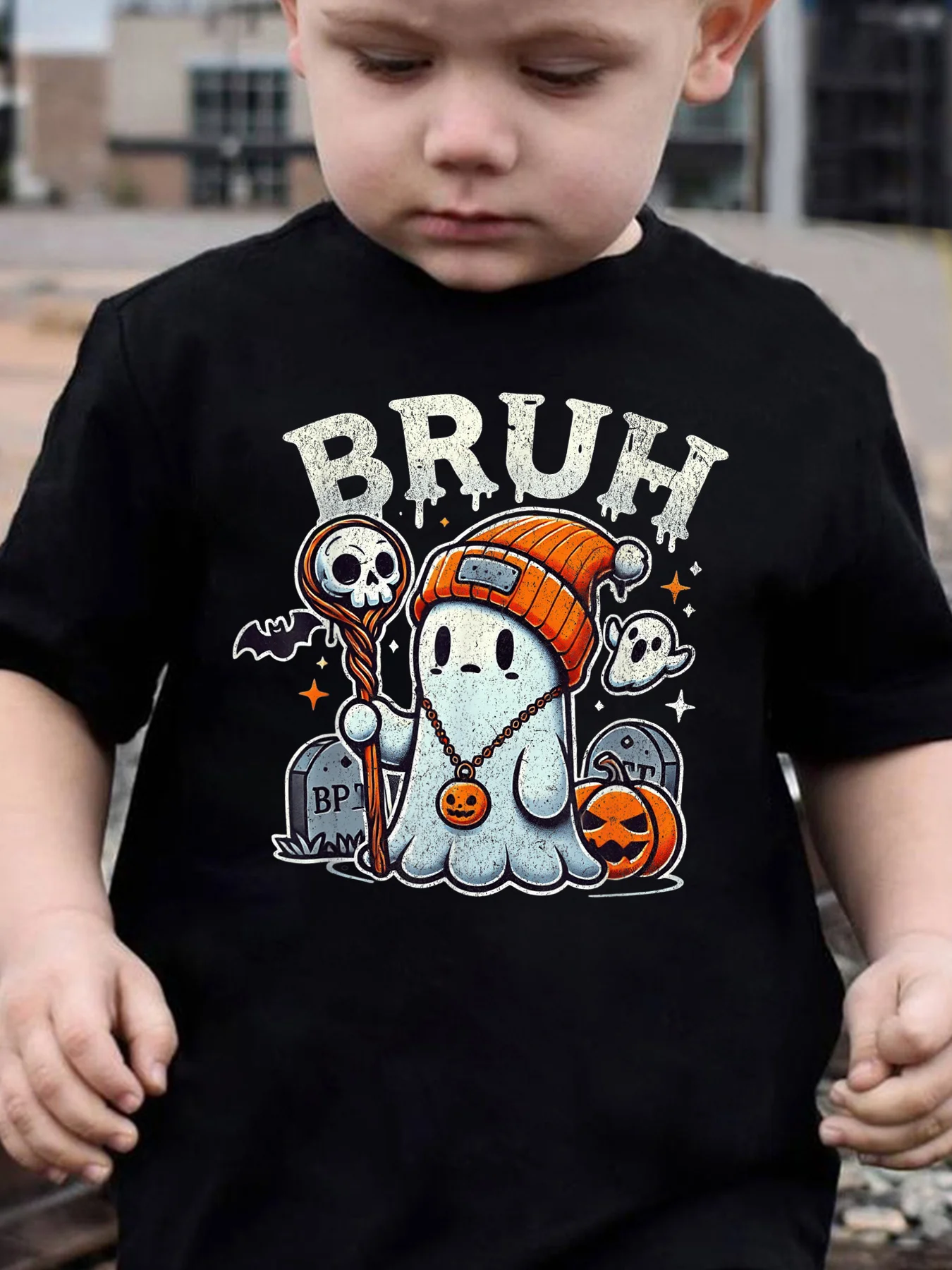 Kids Boys Girls Family Matching T Shirt Bruh Ghost Halloween Tombstone Pumpkin Graphic Print Short Sleeve Tee Casual Tops