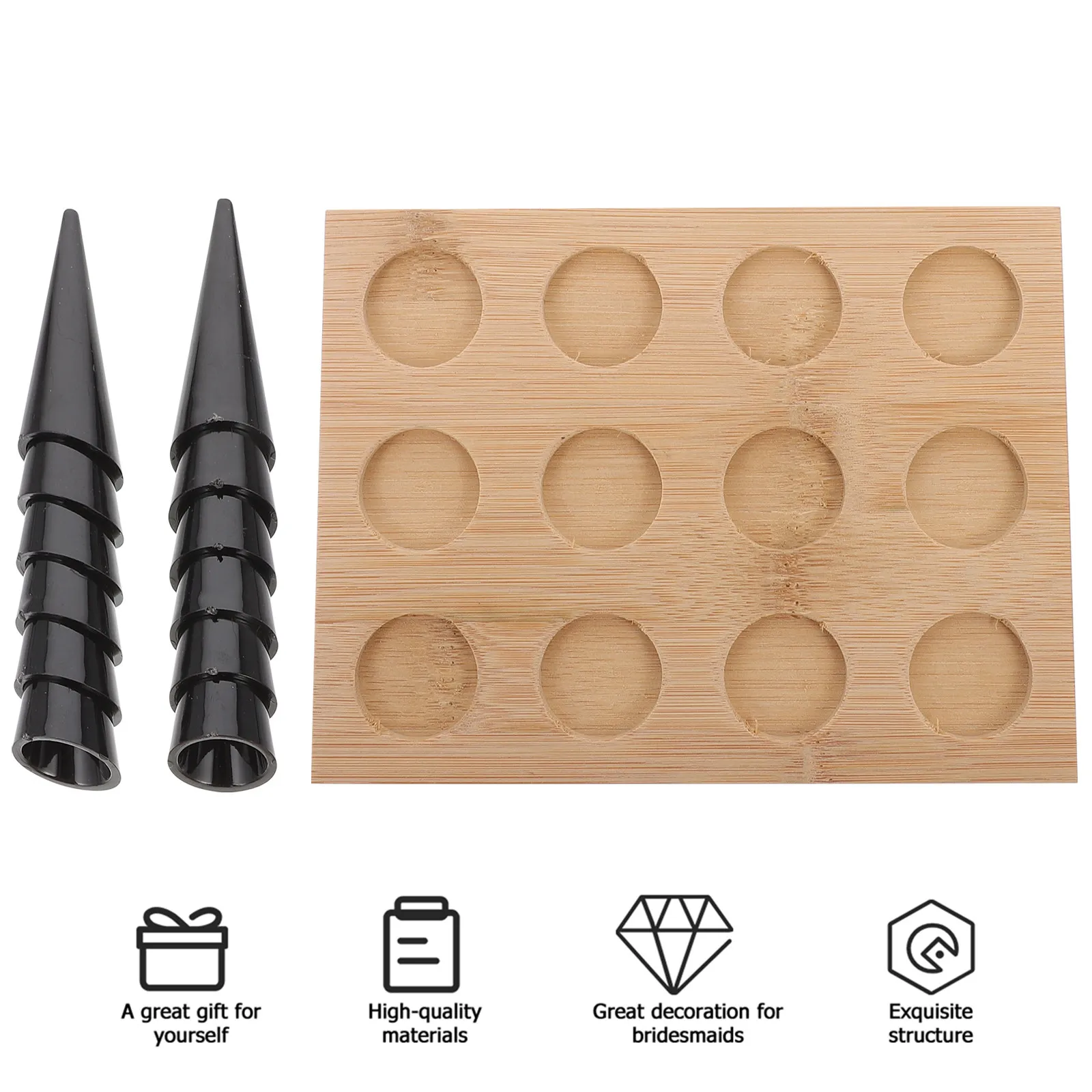 1Set Bamboo Wood Ring Display Holder Elegant Jewelry Stand 12-Cone Ring Organizer for Store Boutique Dresser Use